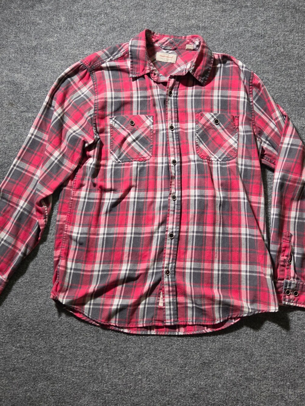 Weatherproof Vintage Red Gray Plaid Button-Up Shirt Large